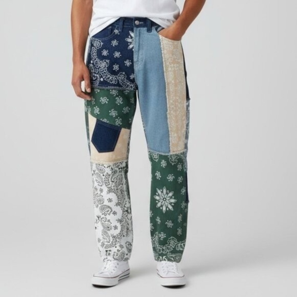 Jaded London Skate Fit Jeans Mens 30x30 Multi Patchwork Bandana Paisley Denim